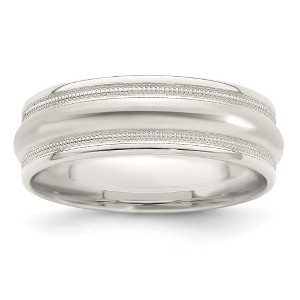 Black Bow Jewelry Men's 7mm Sterling Silver Milgrain Grooved Edge Standard Fit Band - 1 of 4