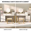 Besiost Vanity Desk with Soft Stool and LED Mirror ,Makeup Table with Wood Drawers - 4 of 4