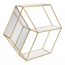 26" x 7" x 23" Lintz Hexagon Shelves with Mirror White - Kate & Laurel All Things Decor