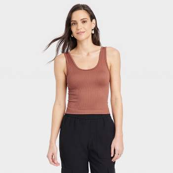 Women's Slim Fit Short Sleeve Ribbed T-shirt - A New Day™ Brown S : Target