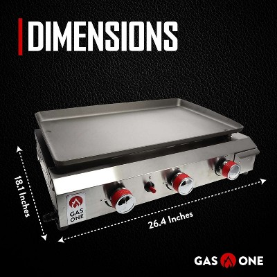 GasOne 3 Burner Flat Top Grill – Auto Ignition Propane Portable Tabletop Gas Grill Premium Stainless Steel Body with Pre Season Griddle and Drip Tray