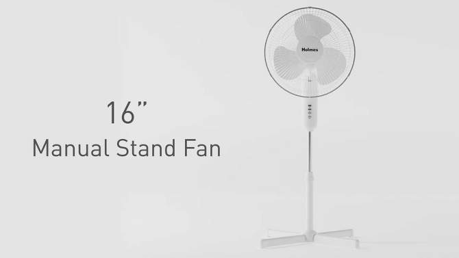 Holmes 16&#34; Oscillating 3 Speed Manual Stand Fan White, 2 of 9, play video