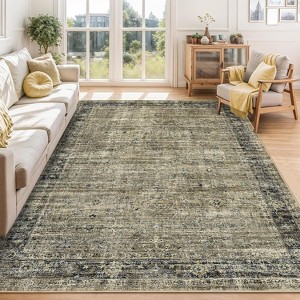 Homhougo 4x6,Runner Rug Soft Vintage Distressed Washable Rug Runners for Hallways Non-Slip Kitchen Runner Low Pile Retro Abstract Olive Brown - 1 of 4
