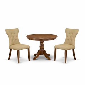 3-Piece Acacia Walnut Finish Solid Wood Top - Button Tufted Dining Room Set - Seats 4 - 1 of 4