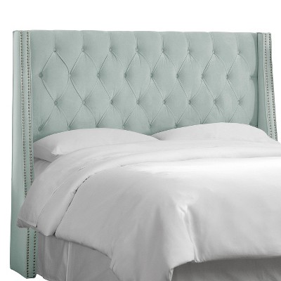 Full Diamond Tufted Nail Button Wingback Headboard Velvet Pool - Skyline Furniture