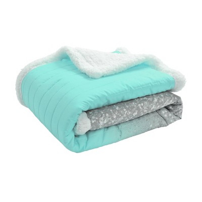 50" x 60" Glitter Ombre Metallic Print Machine Washable Sherpa Throw Aqua/Gray - Lush Décor