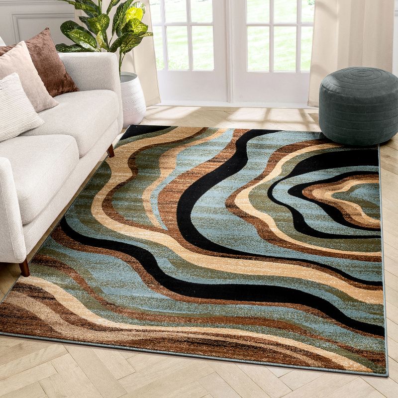 Well Woven Hudson Waves Geometric Modern Casual Abstract Contemporary Natural Lines Soft Multi Blue Area Rug, 3 of 10