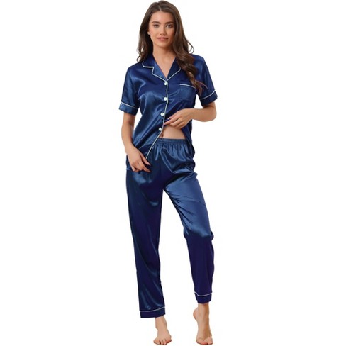 Cheibear Womens Sleepwear Buton Down With Pants Nightwear Lounge 2pcs Pajama  Set Blue X Small : Target