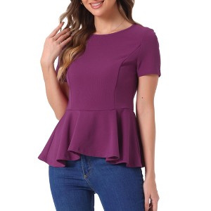 INSPIRE CHIC Women's Short Sleeve Round Neck Stretch Business Classic Peplum Top - 1 of 4