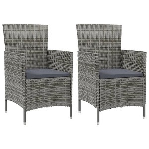 vidaXL Patio Chairs with Cushions 2 pcs Poly Rattan Gray - 1 of 4