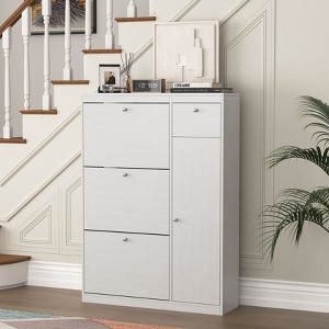 Okak Modern Shoe Cabinet with 3 Flip Drawers & Adjustable Storage Shelves, Freestanding Wooden Shoe Organizer with Top Drawer for Entryway, White - 1 of 4