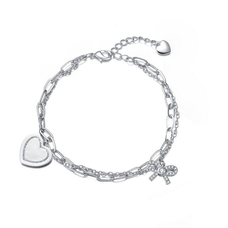 Guili Sterling Silver with Rhodium Plated Heart Paper Clip Chains Bracelet, 1 of 3