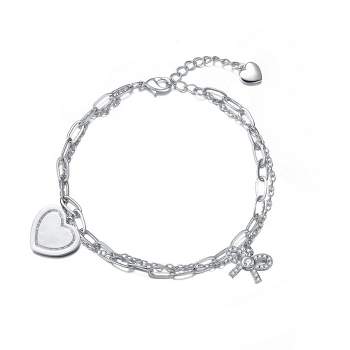 Guili Sterling Silver with Rhodium Plated Heart Paper Clip Chains Bracelet