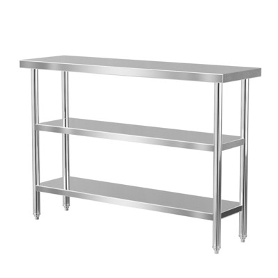 ROVSUN 48x14 Inches Stainless Steel Table with 2 Shelves, Heavy Duty Prep & Work Table for Kitchen, Restaurant, Home, Hotel, Garage