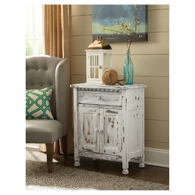 White Antique Pine Cottage Accent Cabinet with Adjustable Shelving