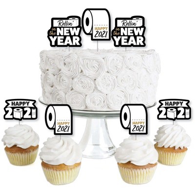 Big Dot of Happiness Rollin' in the New Year - Dessert Cupcake Toppers - 2021 New Year's Eve Party Clear Treat Picks - Set of 24