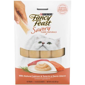Fancy Feast Seafood Flavor Savory Puree Naturals Cat Treats - 1.4oz/4ct - 1 of 4