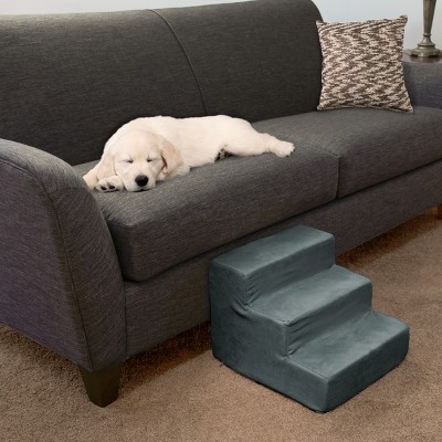 Gray 3-Step Foam Pet Stairs with Microfiber Cover
