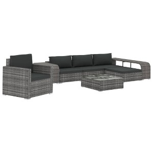 vidaXL-8 Piece Patio Lounge Set with Cushions-Made from Poly Rattan in Gray-Hard-Wearing-Easy to Maintain-Includes Coffee Table and Side Tables - 1 of 4