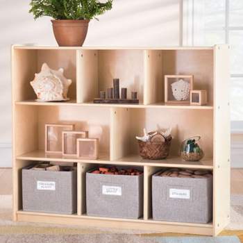 Guidecraft EdQ 3-Shelf 8-Compartment Storage 36": Wooden  Cubby Cube Bookshelf Organizer, Home and Classroom Bookcase with Fabric Bins