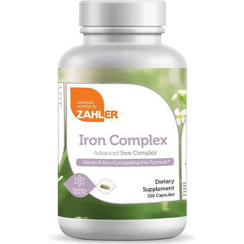 Zahler Iron Complex, Complete Blood Building Iron Supplement with Ferrochel, Optimal Absorption, Kosher Certified Iron Vitamins - 100 Capsules
