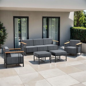 Belord Patio Furniture Set with 10" Extra Thick Cushion, 5PCS Outdoor Conversation Set with Patio Chair, Couch and Ottoman, Metal Patio Set for Porch - 1 of 4