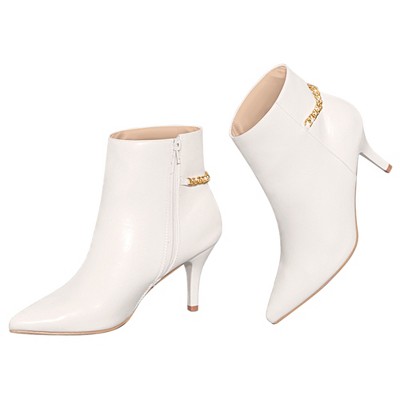 BLISSFUL STEP Gold Chain Pointed Toe Stiletto Heels Ankle Boots for Women