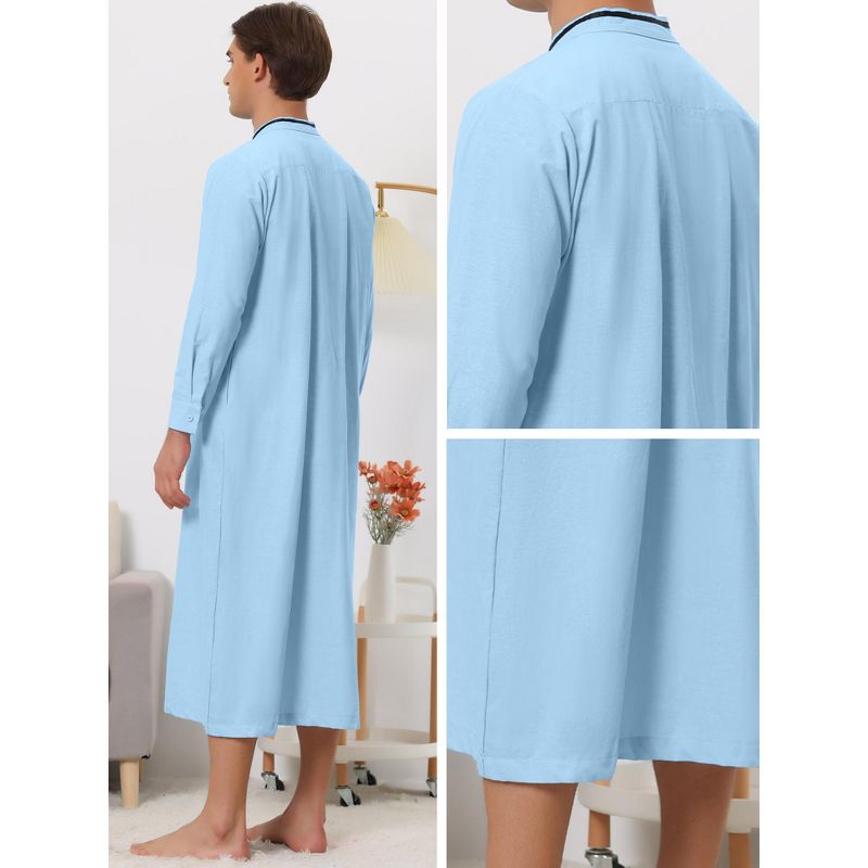 Lars Amadeus Men's Contrast Color Stand Collar Long Sleeves Button Nightgown, 4 of 6