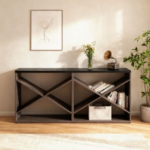 Homy Casa Rectangle Console Table with X-Shape Open Shelves for Living Room or Entryway, Black - 1 of 4