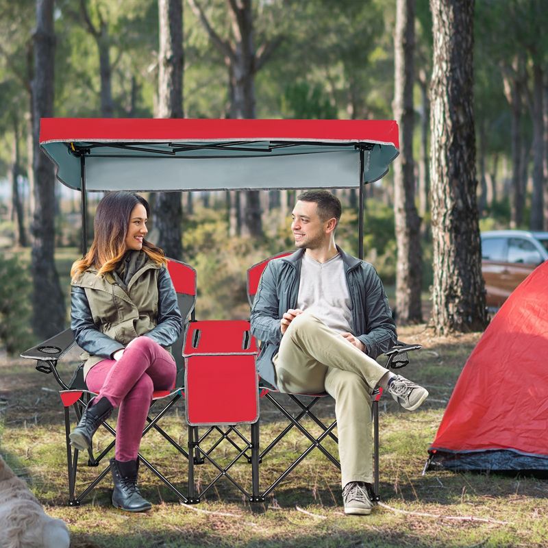 Costway Portable Folding Camping Canopy Chairs w/ Cup Holder Cooler Outdoor Red\Blue\Turquoise, 1 of 11