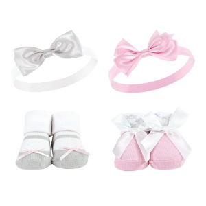 Hudson Baby Infant Girls Headband and Socks Set, Pink Gray, 0-9 Months - 1 of 4