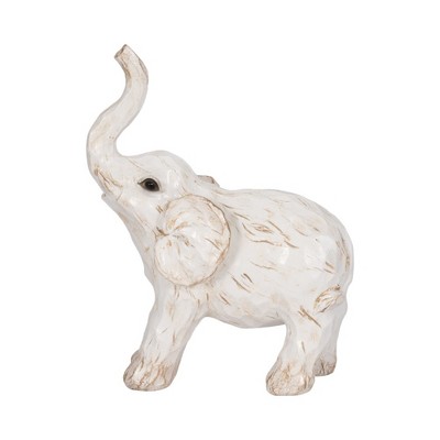 Sagebrook Home Polyresin Elephant Sculpture - Contemporary Rustic White Elephant Statue Home Office Decor