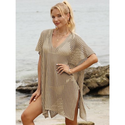 Womens Knit Swimsuit Cover Up Lace Up Beach Cover Up Dress