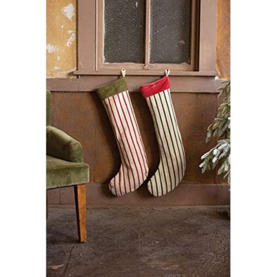 Giant Striped Christmas Stockings – Set of Two Large Velvet-Collared Kalalou
