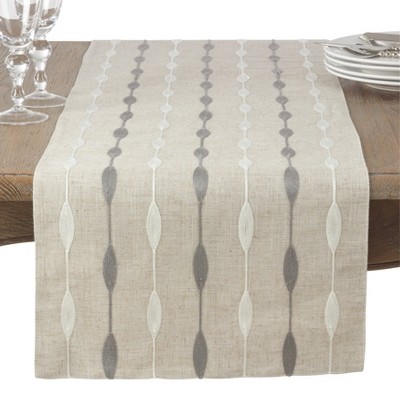 Natural Beige Polyester Embroidered Table Runner