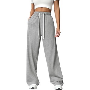 PINSPARK Wide Leg Sweat Pants for Womens High Waisted Baggy Sweatpants Casual Drawstring Workout Pants with Pockets - 1 of 4