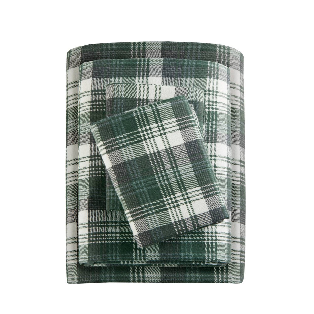 Photos - Bed Linen Queen Patterned Flannel Sheet Set Green Plaid