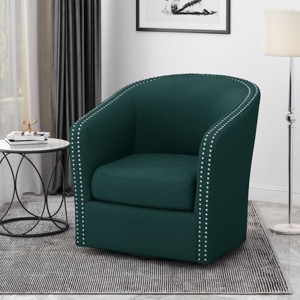 Swivel Accent Chair 360° Comfy Linen Swivel Club Chair With Nailhead Trim,Swivel Barrel Chair For Living Room Bedroom-Cuddlewood - 1 of 4