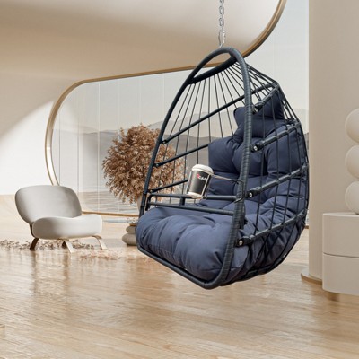 LOVMOR Swing Hammock Egg Basket Chairs Without Stand, Foldable Frame UV Resistant Cushion Hanging Chair for Patio Porch Backyard Balcony