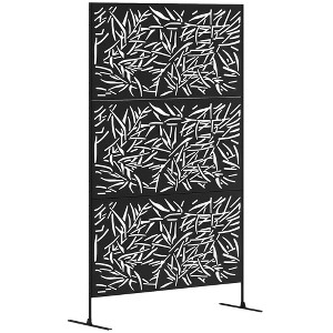 Outsunny Decorative Metal Outdoor Privacy Screen, Freestanding Privacy Fence Screen Outdoor Divider with Stand, 78" H x 48" W - 1 of 4