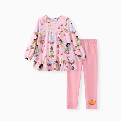PATPAT Disney Princess Toddler Girl Naiath 2pcs Jasmine and All Princess Long-sleeve Top And Cotton Legging Set