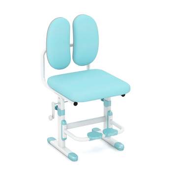 Costway Height-Adjustable Kids Desk Chair with Double Back Support & Rotatable Footrests Blue/Pink