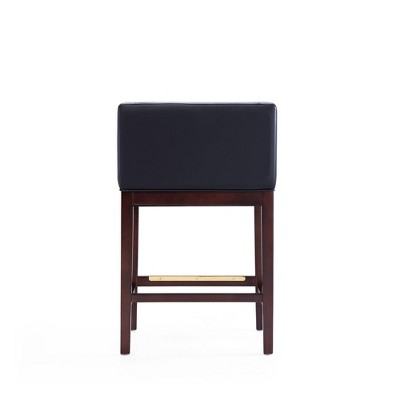 Kingsley 34" Black Faux Leather and Dark Walnut Wood Counter Stool (Set of 2)