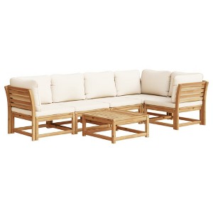 vidaXL Patio Lounge Set with Cushions - 6 Piece Solid Wood Acacia Garden Furniture for Outdoor/Patio Deck - Brown Cream - 1 of 4