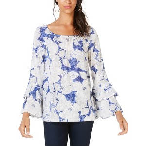 I.N.C International Concepts Womens Tiered Floral Peasant Blouse, Blue, X-Large - 1 of 1