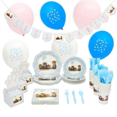 Sparkle and Bash 217 Pieces Cat Birthday Decorations, Kitty Dinnerware Set, Banner, Favor Boxes, Balloons (Serves 24)