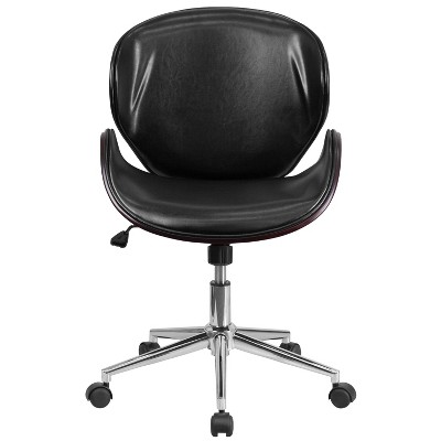 Black Faux Leather Swivel Executive Chair with Mahogany Frame