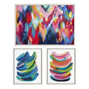 Kate and Laurel Sylvie Brushstroke and Bright Abstract Framed Canvas Set by Jessi Raulet of Ettavee, 3 Piece, White - 1 of 4