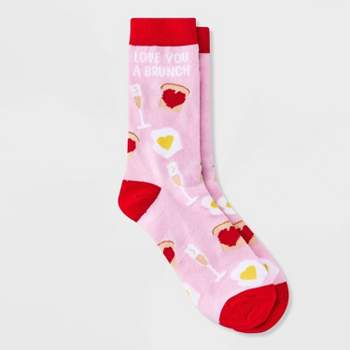 Women's 'Love You a Brunch' Valentine's Day Crew Socks - Pink/Red 4-10
