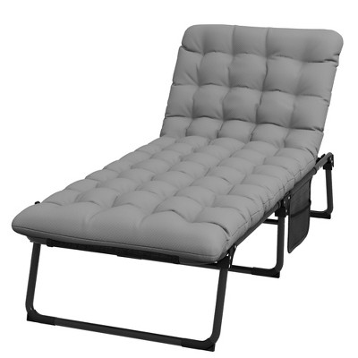 Gray Adjustable Folding Outdoor Chaise Lounge with Cushion